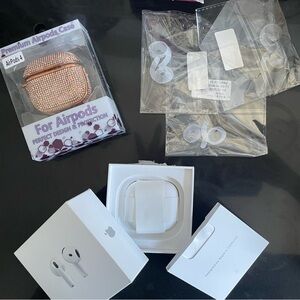 Air Pods 4 with glam protector case and eartip hooks (3 pairs) NWOT